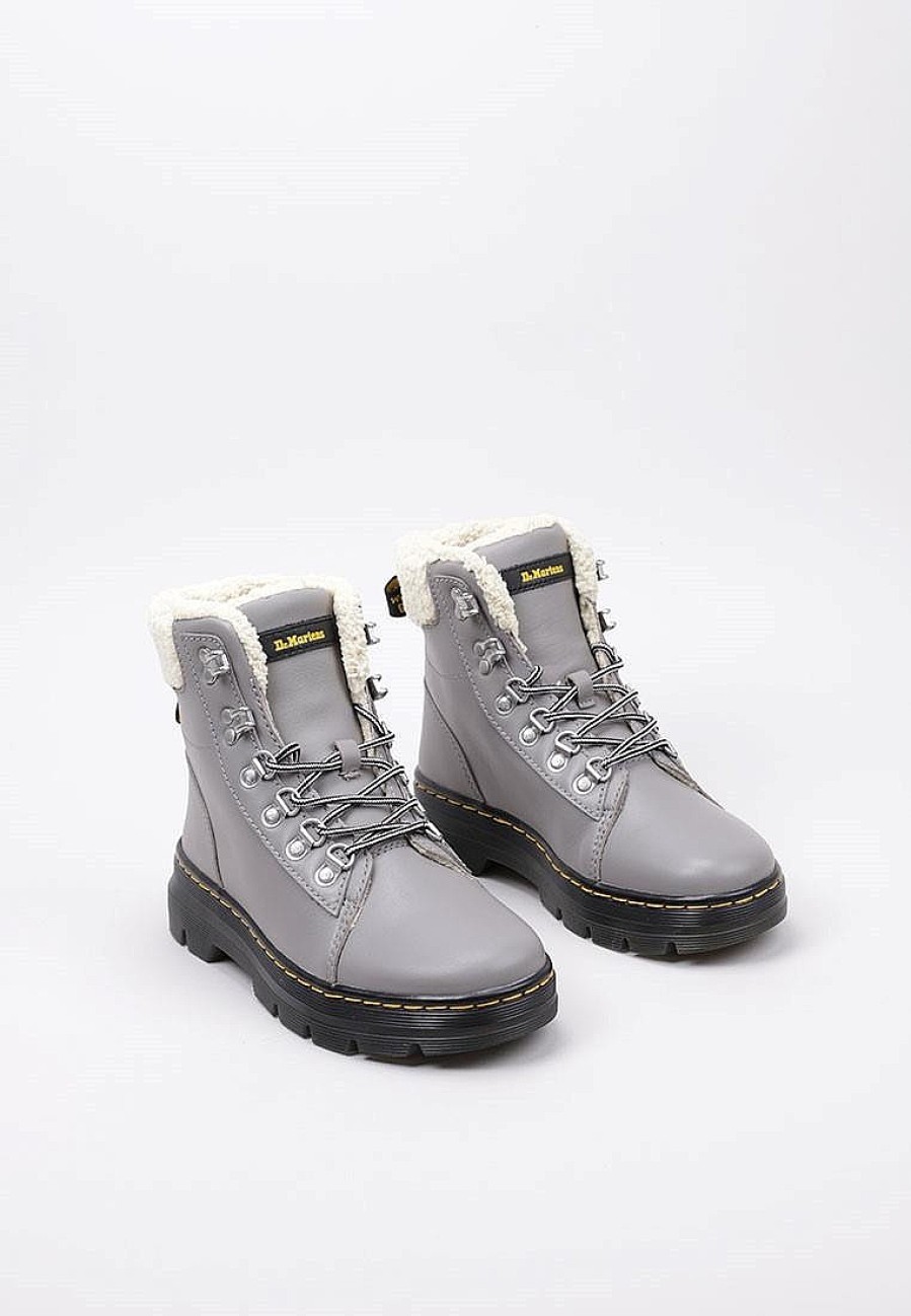 Femme DR MARTENS Rangers | Acheter Dr Martens Combs W Fl Zinc Grey Oiled Full Grain Wp & Natural Boogie Fur En Ligne