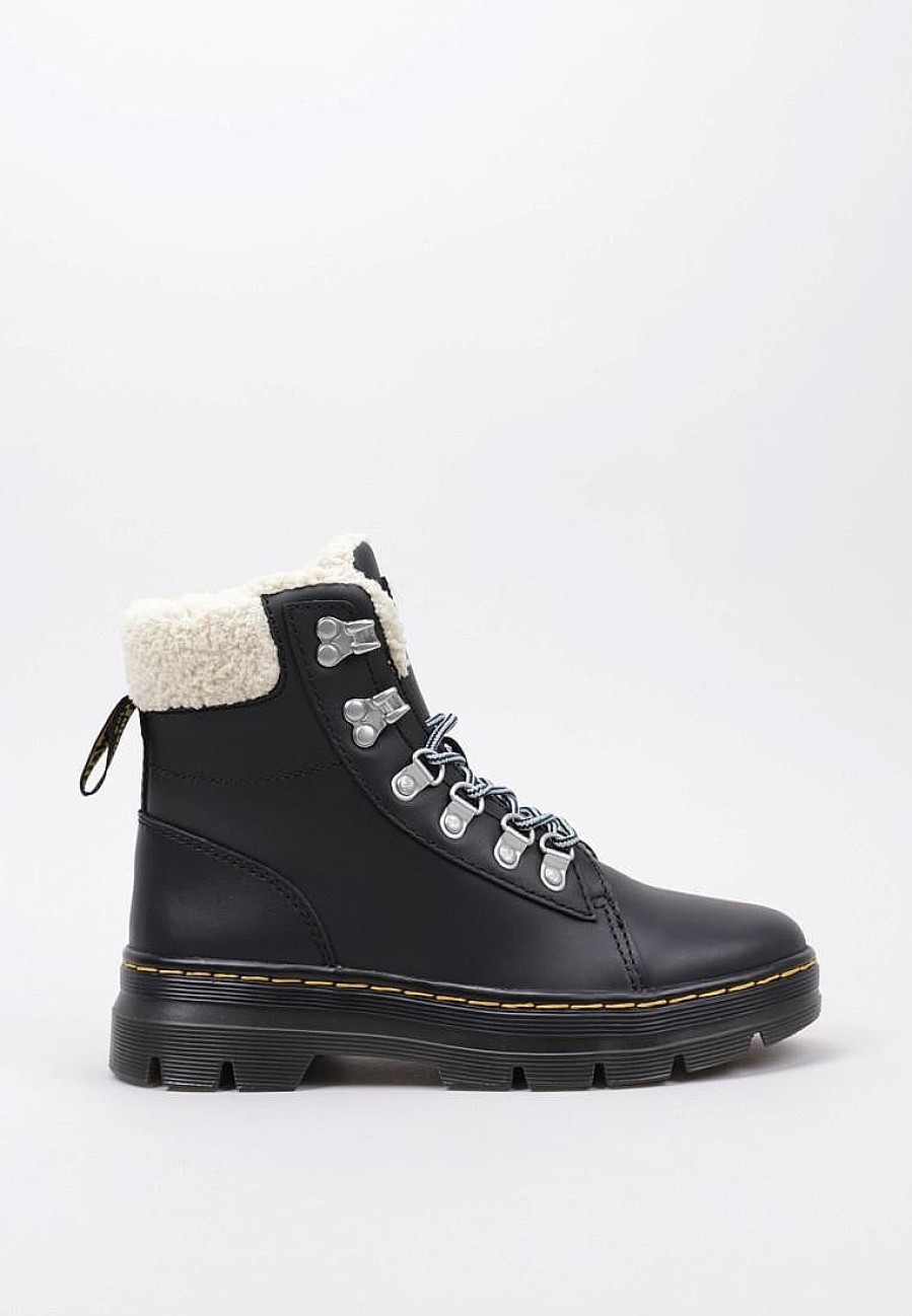 Femme DR MARTENS Rangers | Acheter Dr Martens Combs W Fl Black Oiled Full Grain Wp & Natural Boogie Fur En Ligne