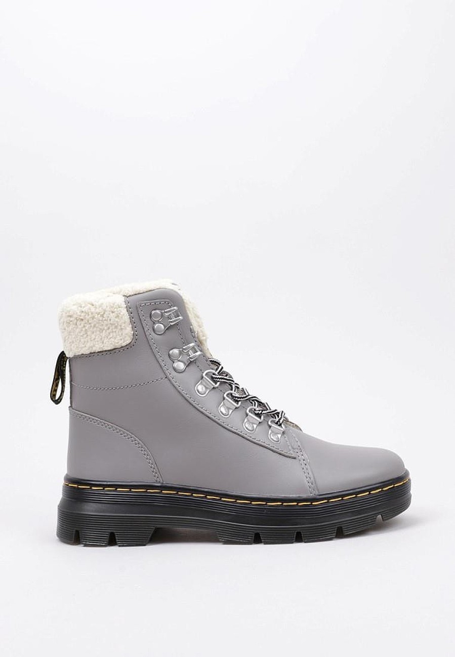 Femme DR MARTENS Rangers | Acheter Dr Martens Combs W Fl Zinc Grey Oiled Full Grain Wp & Natural Boogie Fur En Ligne